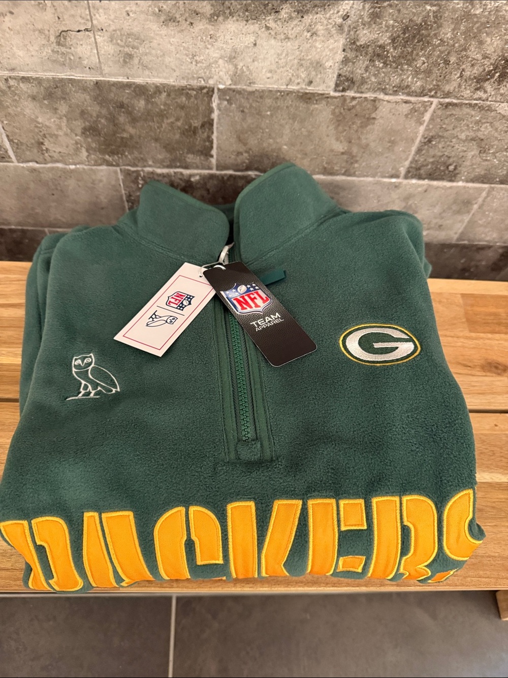OVO x NFL Green Bay Packers Polartec Mock Neck Quarter-Zip Fleece Mens Size L